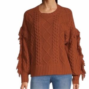 a.n.a. Women’s Cable Knit Sweater Fringe Western Cottagecore Boho Size L